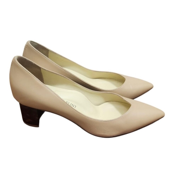 Sarah Flint Beige Leather Block Heel Pumps 39.5 Tortoise Heel Pointed Toe Italy - Picture 5 of 16